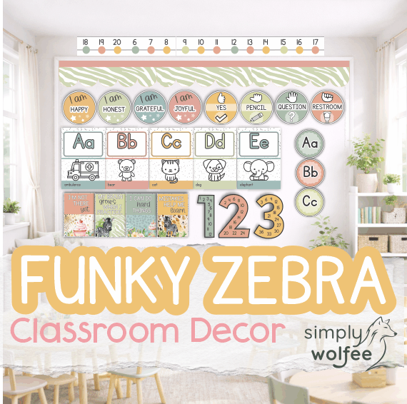 Funky Zebra Class Decor - Full Bundle Editable - Simply Wolfee