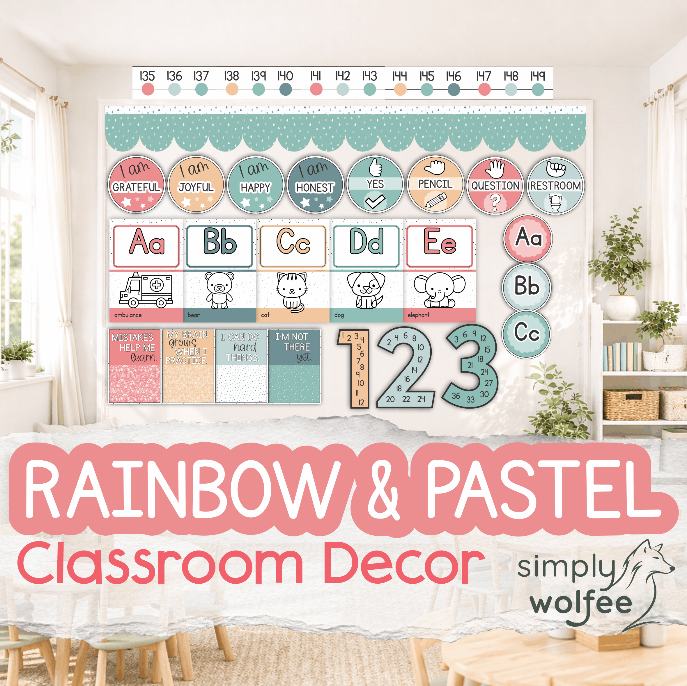 Pastel Rainbow Class Decor - Full Bundle Editable