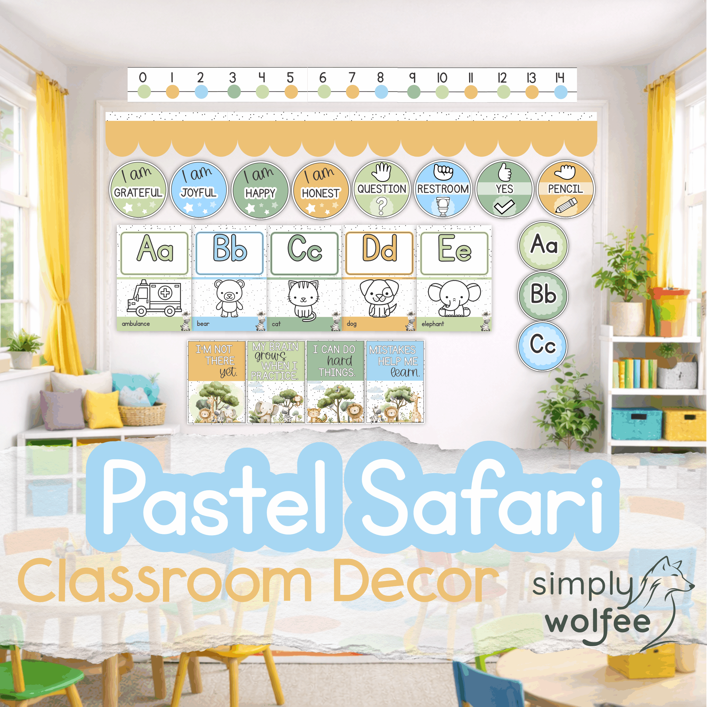 Pastel Safari Class Decor - Full Bundle Editable